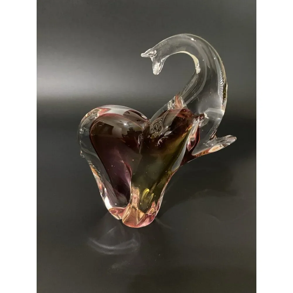 Clear Glass Elephant Figurine Paperweight Purple & Amber Collector 6